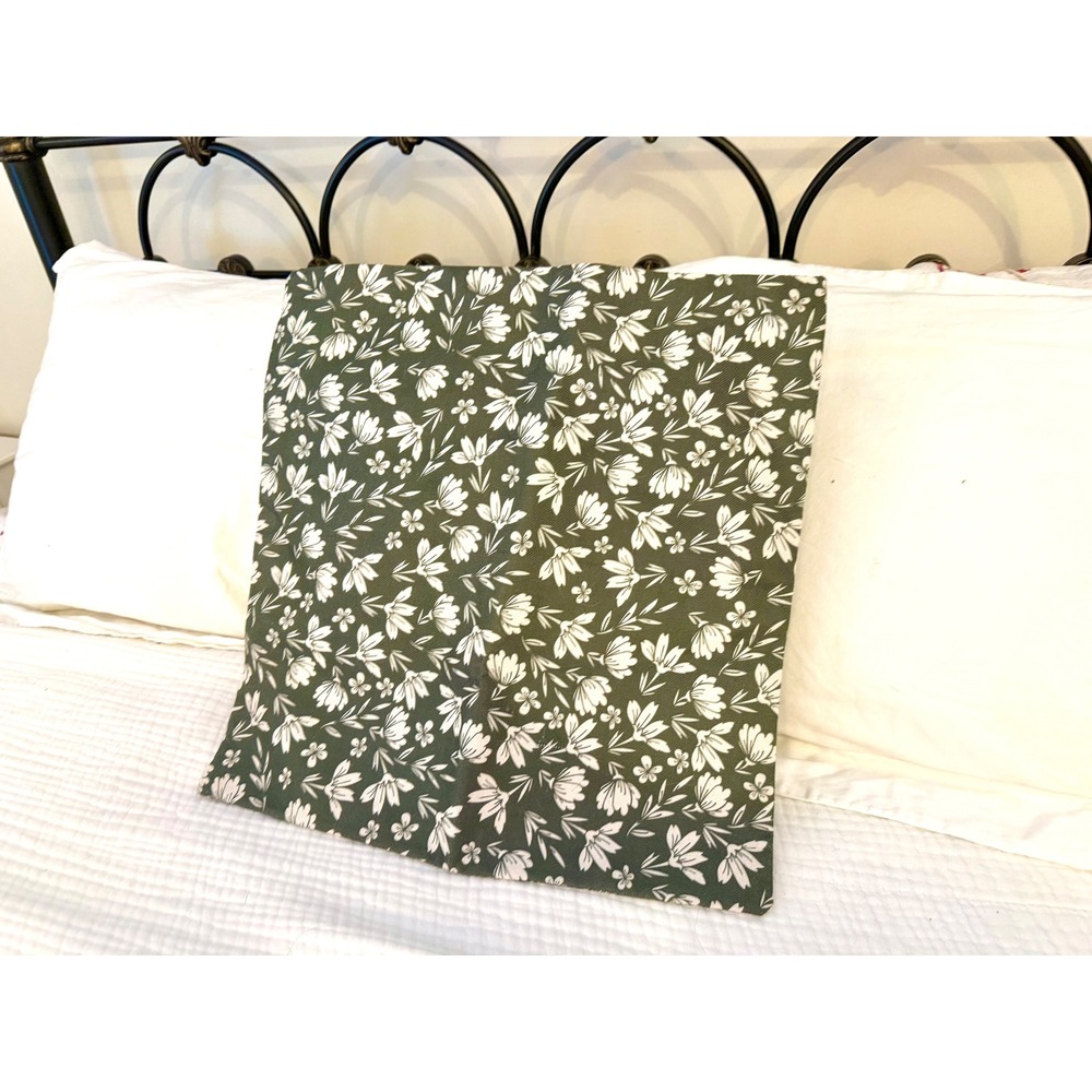 Pillow Covers Floral Cotton Fabric Green‎ White zippered